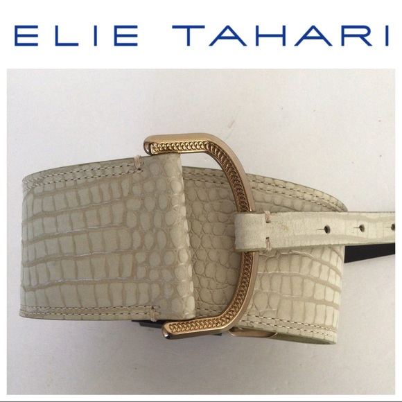 ELIE TAHARI CROCODILE LEATHER BELT IVORY MEDIUM NWT - Picture 2 of 11
